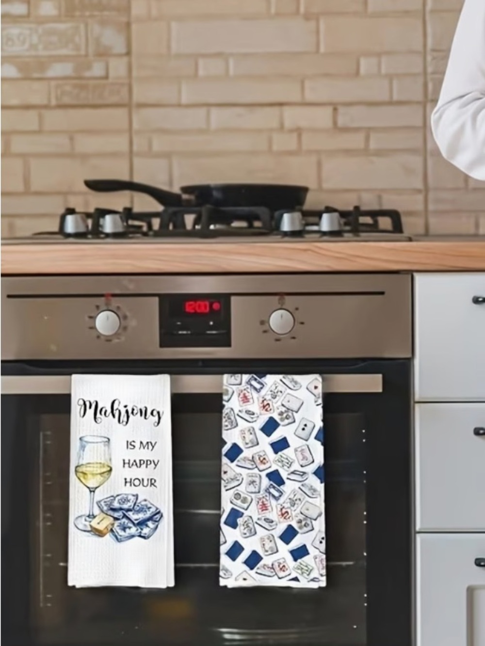 Mahjong Kitchen Towels Set - White and Blue, new